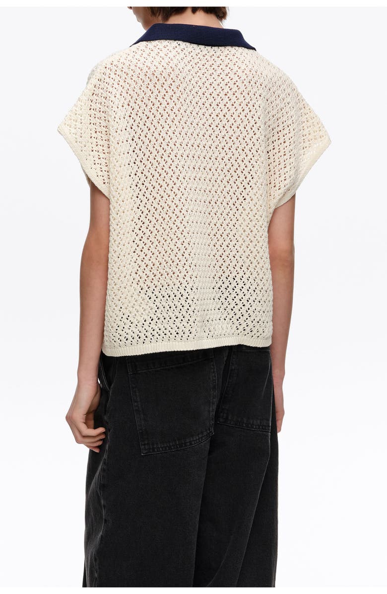 Bimba y Lola Openwork Cotton Polo Shirt Sweater, Alternate, color, Ivory