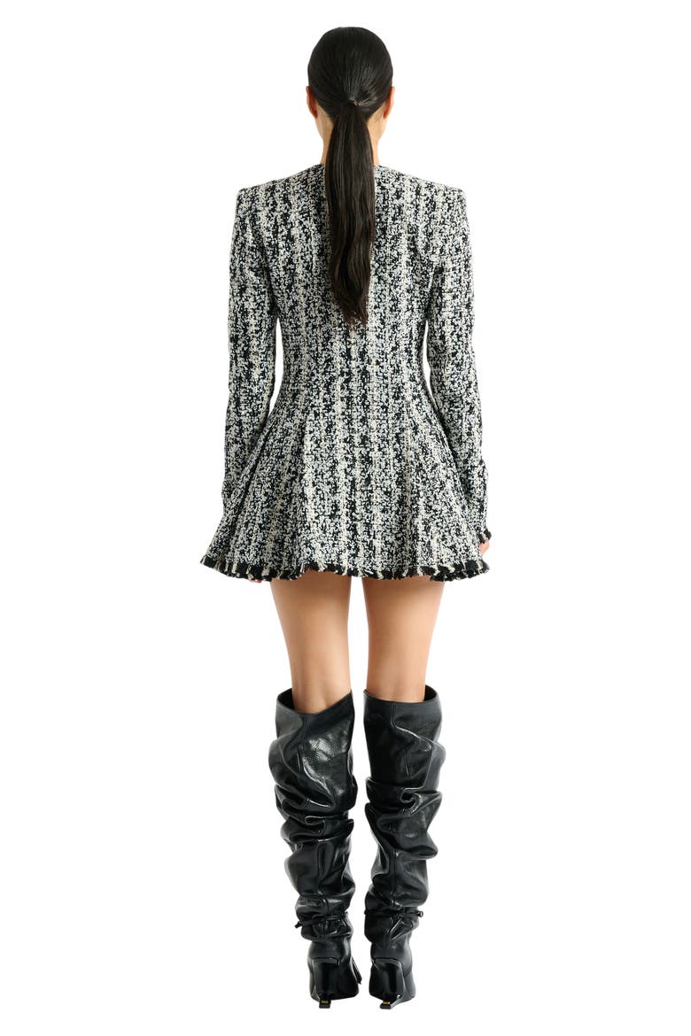Two-tone flared tweed dress, Alternate, color, black