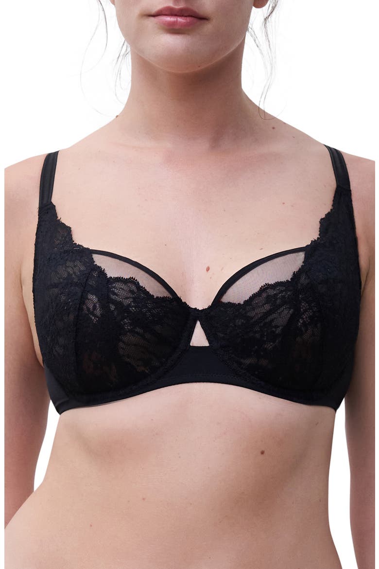 Unlined Underwire Demi Bra, Main, color, BLACK