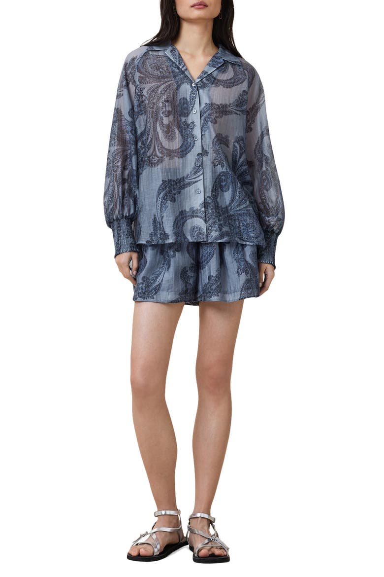 Isla Paisley Button-Up Shirt, Alternate, color, LITA DENIM BLUE