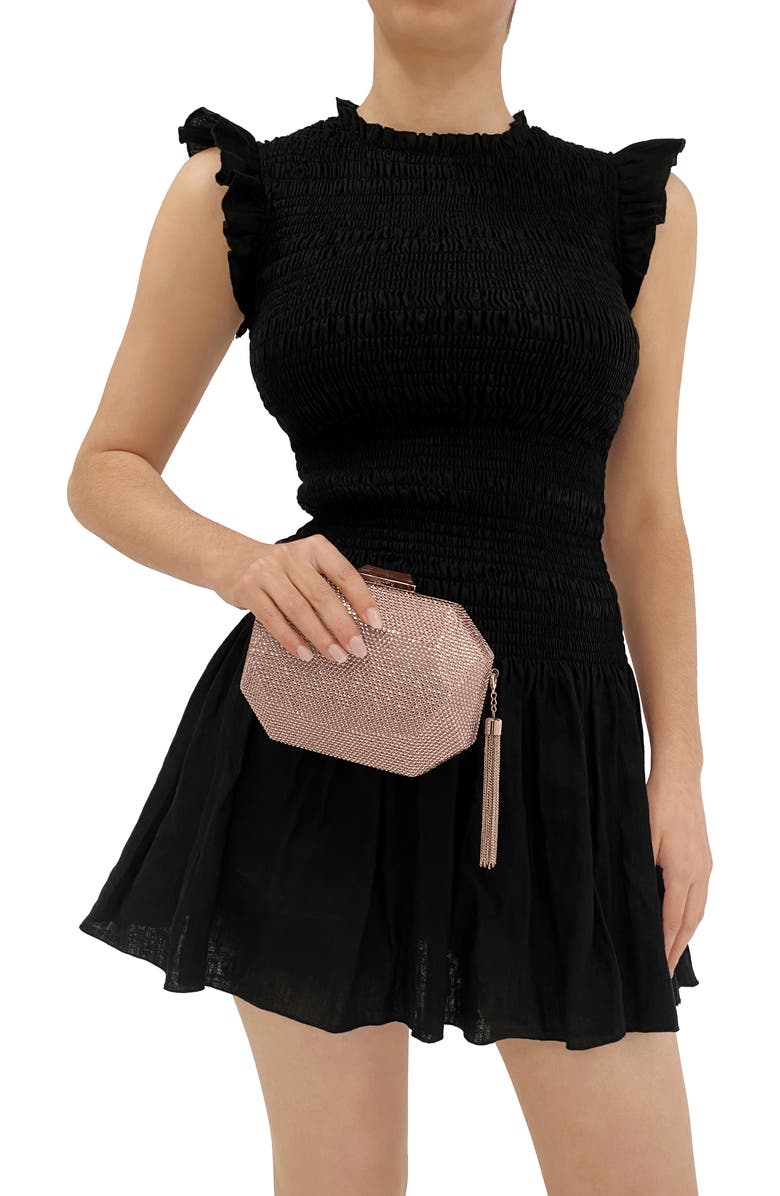 Olga Berg Hotfix Tassel Structured Clutch, Alternate, color, Rose Gold