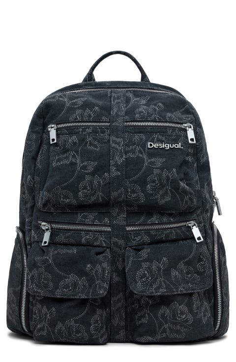 Large Embroidered Denim Backpack