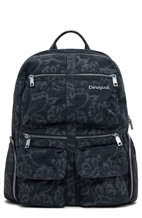 Desigual Large Embroidered Denim Backpack In Orange