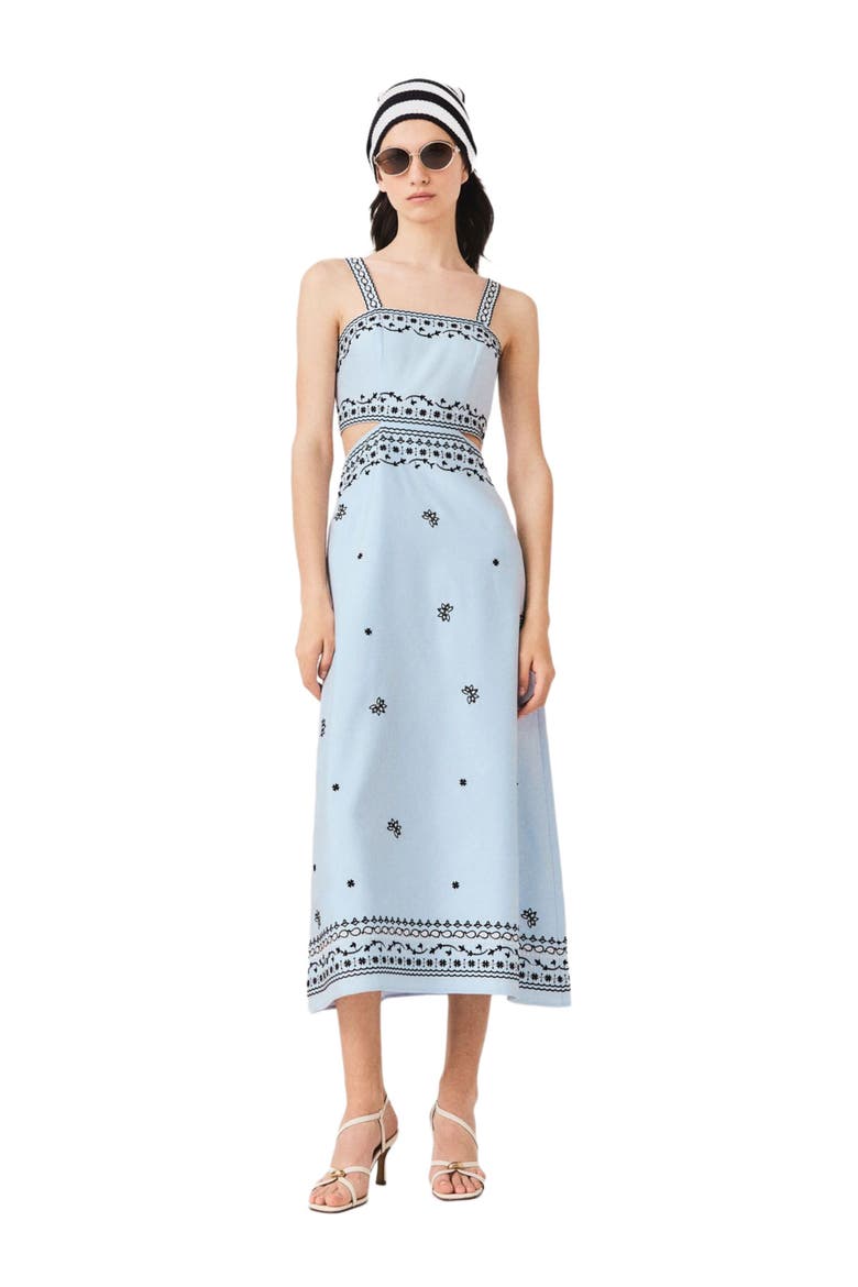 Embroidered linen blend maxi dress, Main, color, Blue sky