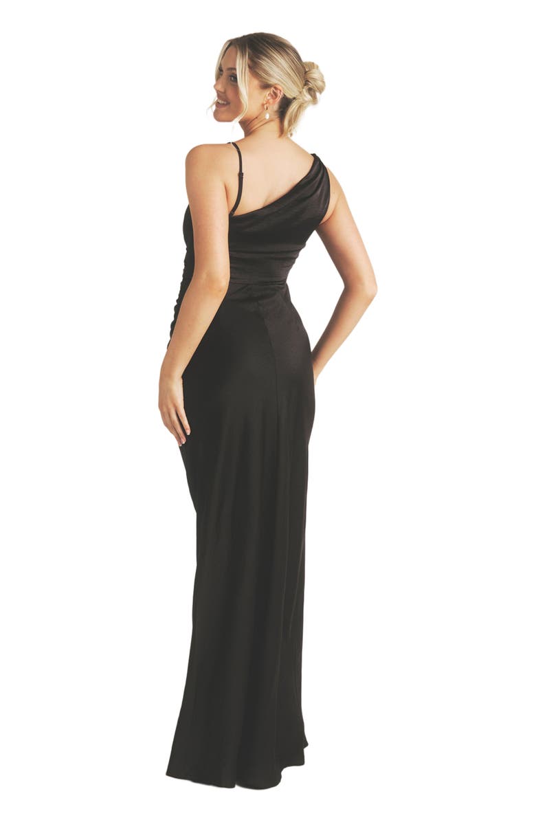 Six Stories Cowl Front Asymmetric Bridesmaid Dress, Alternate, color, Black