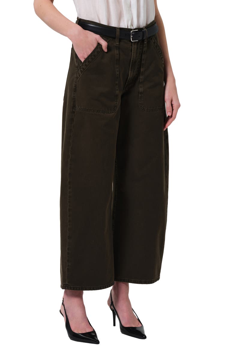 Ayla High Waist Crop Wide Leg Twill Utility Pants, Main, color, DARK OLIVE