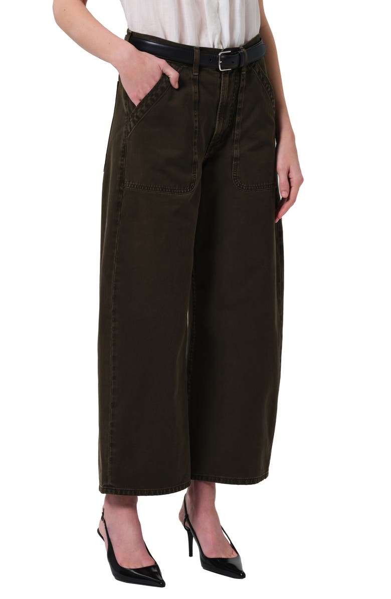 Citizens of Humanity Ayla High Waist Crop Wide Leg Twill Utility Pants, Main, color, Dark Olive