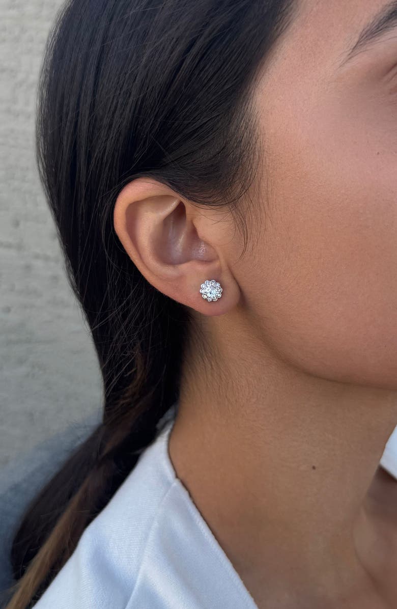 Adornia Cubic Zirconia Floral Halo Stud Earrings, Alternate, color, Silver