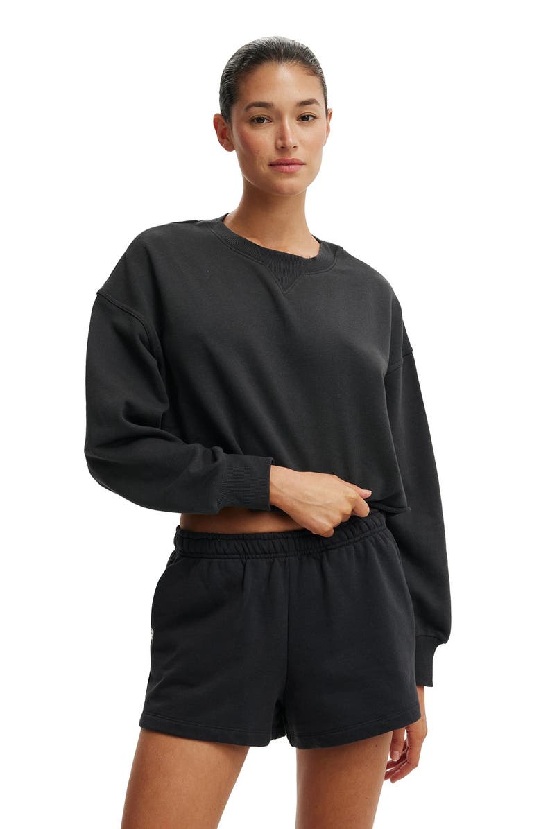 Cotton On Women's Cropped Fleece Sweatshirt, Alternate, color, Asphalt Black