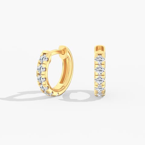 Mini Round Lab Diamond Huggie Earrings in 14K