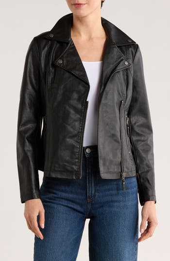 MAXSTUDIO Washed Faux Leather Moto Jacket