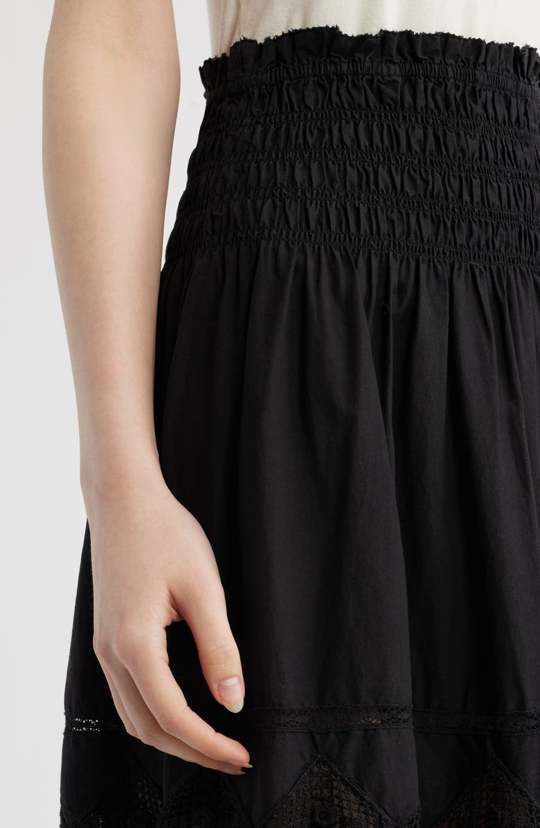 THE GREAT. The Rosette Crochet Trim Cotton Pull-On Skirt, Alternate, color, Black