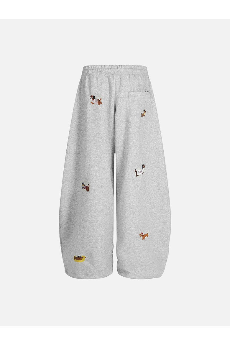 Embroidery Dog Baggy Barrel Sweatpants, Alternate, color, Grey
