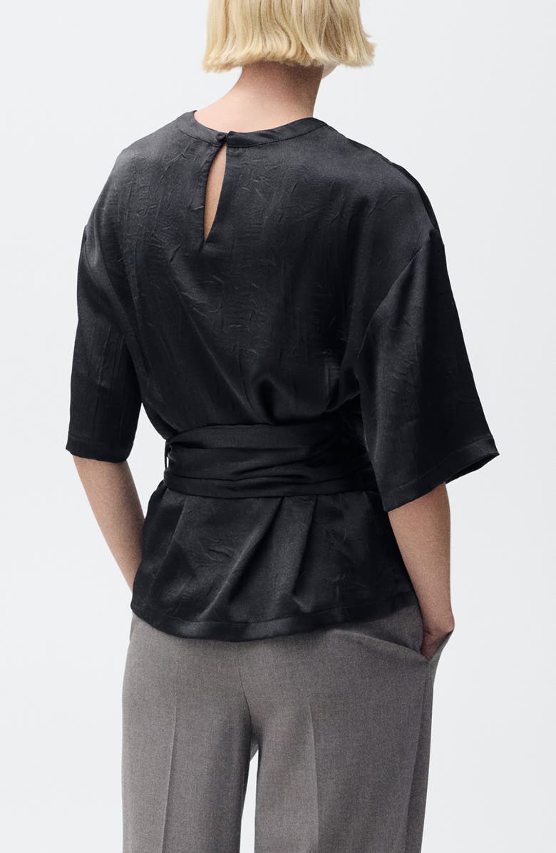 MANGO Belted Satin Shirt, Alternate, color,