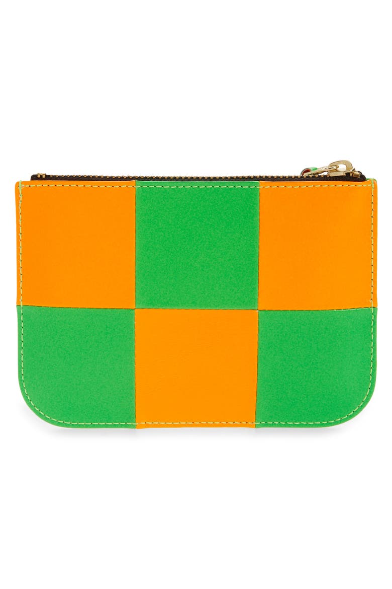 Small Fluo Squares Leather Pouch, Alternate, color, ORANGE/ GREEN