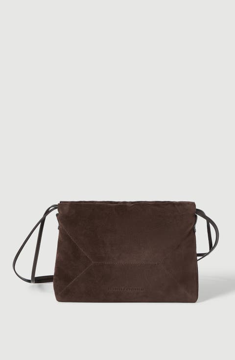 Pouch bag in suede with monili