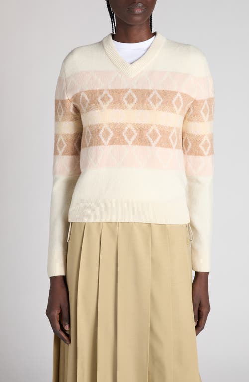 Moncler Jacquard Virgin Wool V-neck Sweater In Neutral