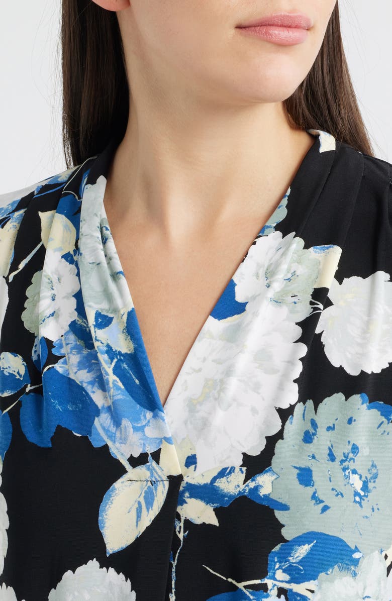 AK ANNE KLEIN Print Pleat Three-Quarter Sleeve Top, Alternate, color, Anne Black Multi