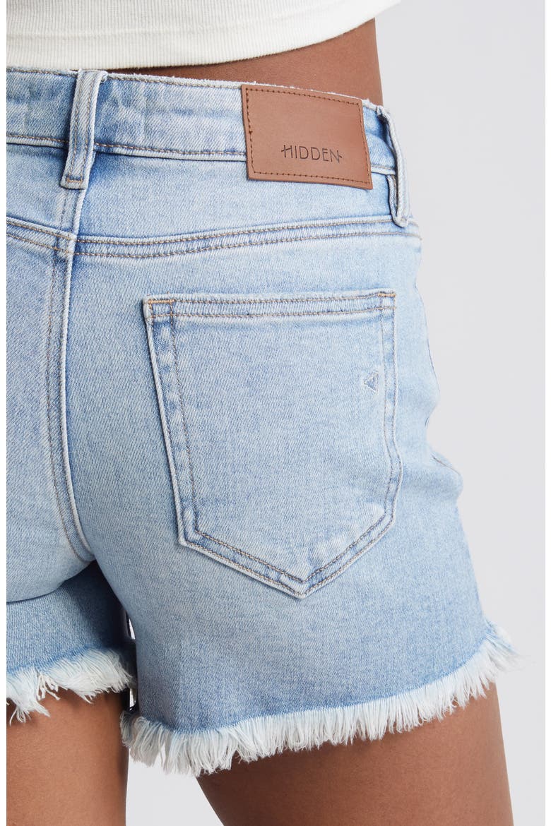 Frayed Low Rise Denim Shorts, Alternate, color, MEDIUM WASH