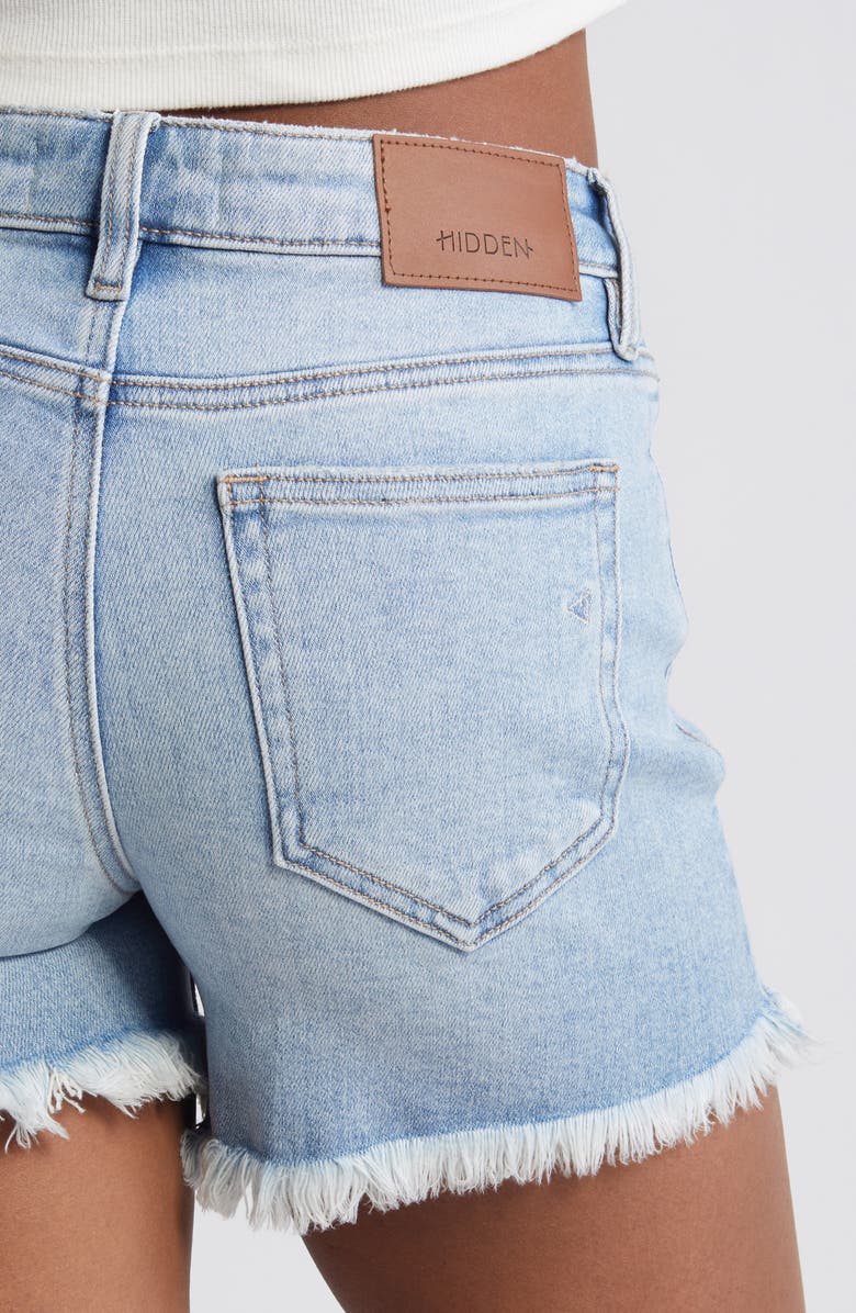 HIDDEN JEANS Frayed Low Rise Denim Shorts, Alternate, color, Medium Wash
