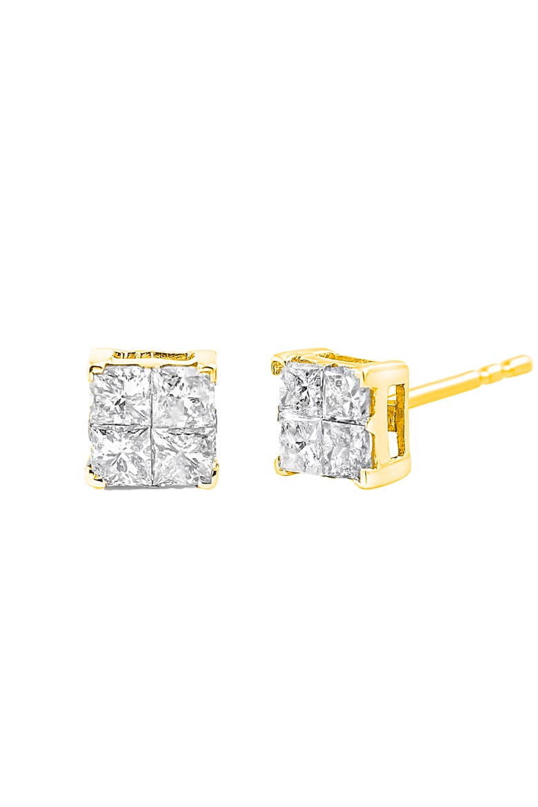 10K Yellow Gold Plated Silver 1.0 Ct Princess Composite Multi Stone Stud Earrings, Main, color, Yellow
