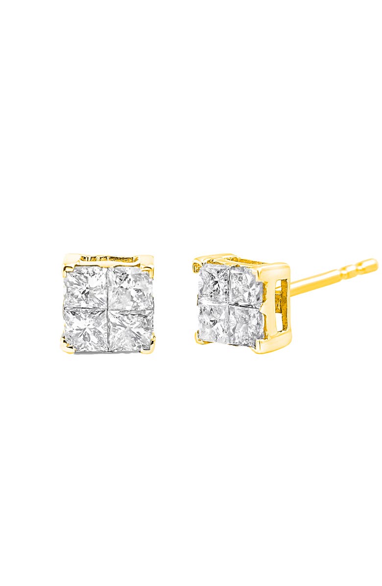 Haus of Brilliance 10K Yellow Gold Plated Silver 1.0 Ct Princess Composite Multi Stone Stud Earrings, Main, color, Yellow
