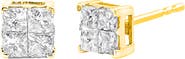 Haus of Brilliance 10K Yellow Gold Plated Silver 1.0 Ct Princess Composite Multi Stone Stud Earrings