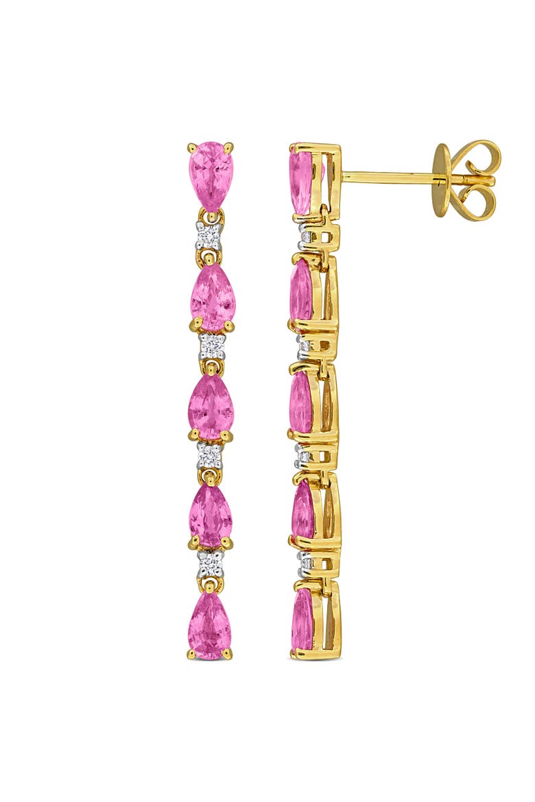Pink Sapphire & Diamond Linear Drop Earrings 14K, Main, color, Pink Sapphire