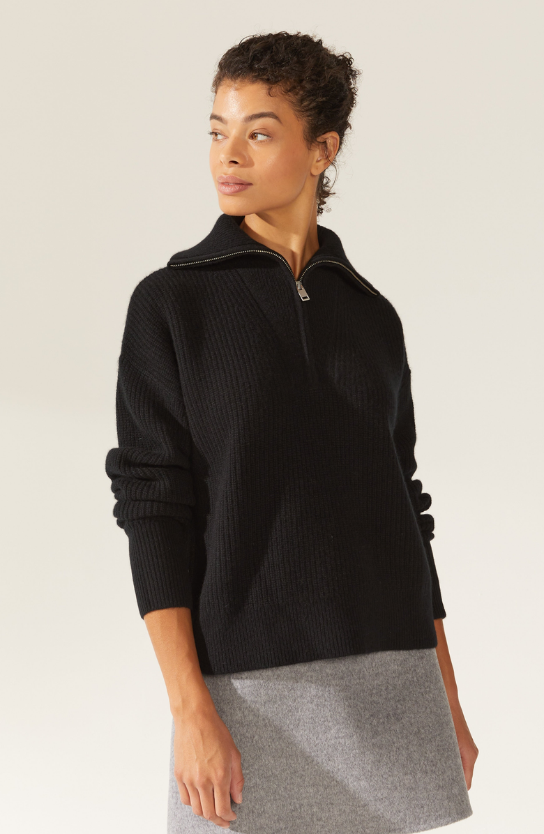 Italic Sophia Cashmere Quarter Zip Pullover, Main, color, Black