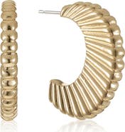 Ettika Ribbed Crescent Hoop Earrings