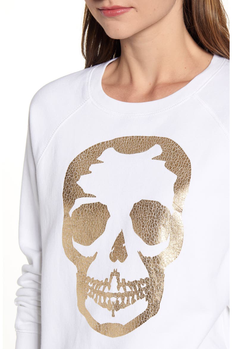 Metallic Skull Sweatshirt, Alternate, color, BLANC