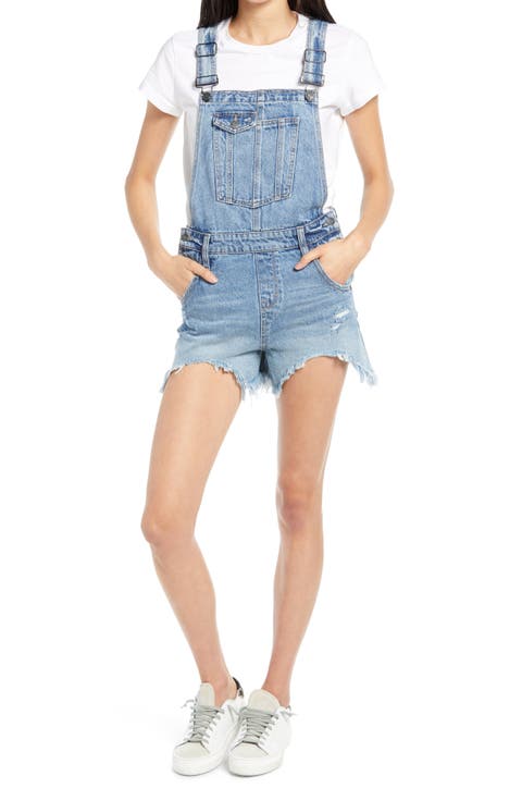 Frayed Hem Short Overalls