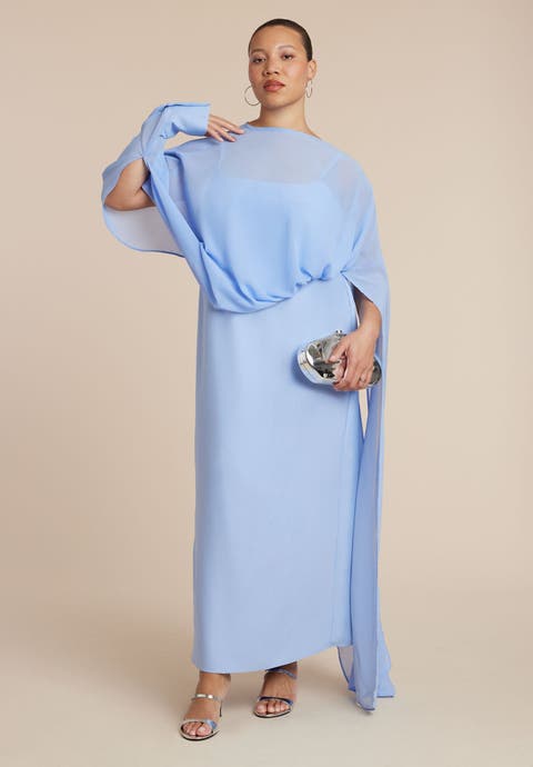Flowy Sheer Cape Dress (Plus)