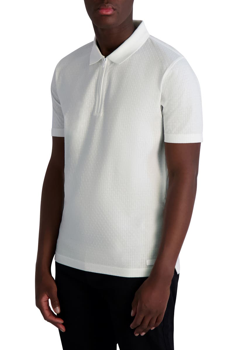 KARL LAGERFELD PARIS Textured Quarter Zip Performance Polo, Alternate, color, White