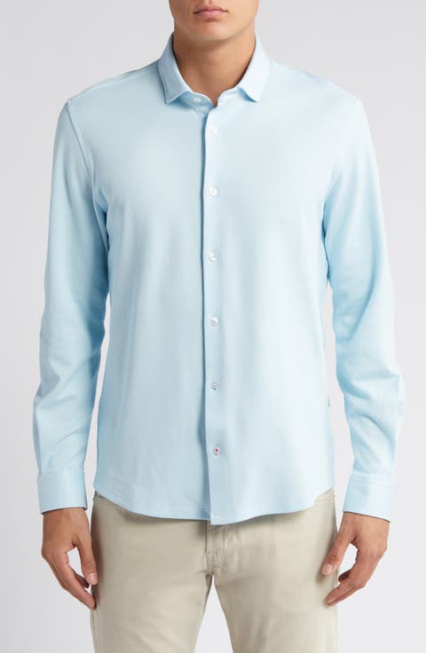 Solid Performance Piqué Button-Up Shirt