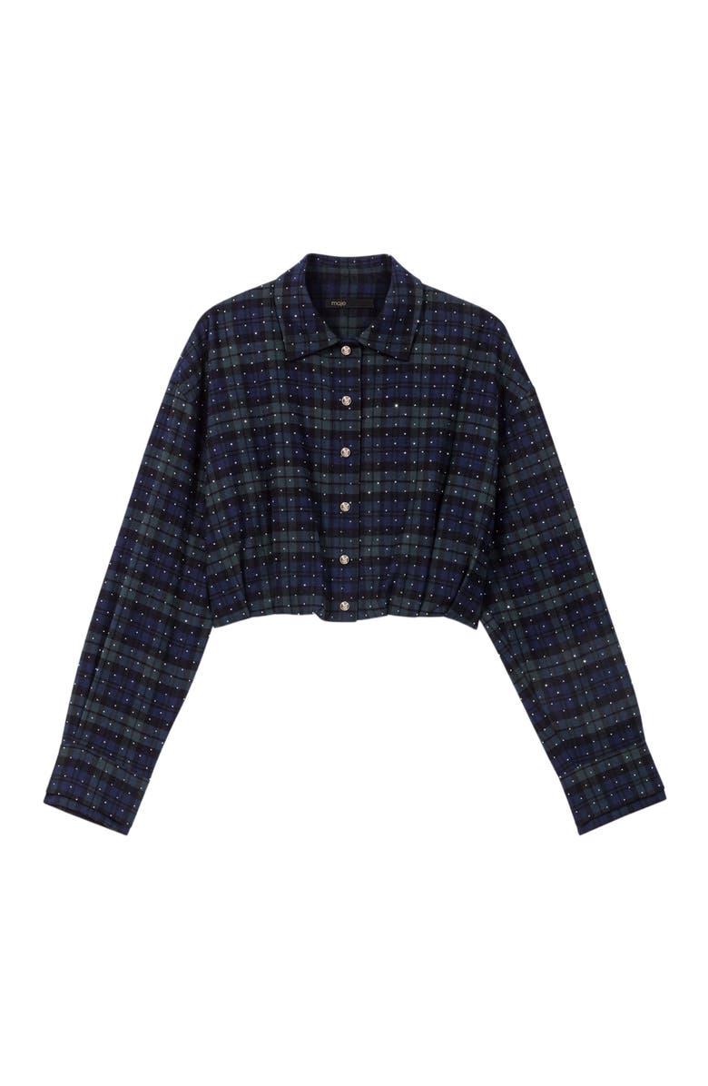 maje Checked rhinestone cropped shirt, Alternate, color, Blue / Green