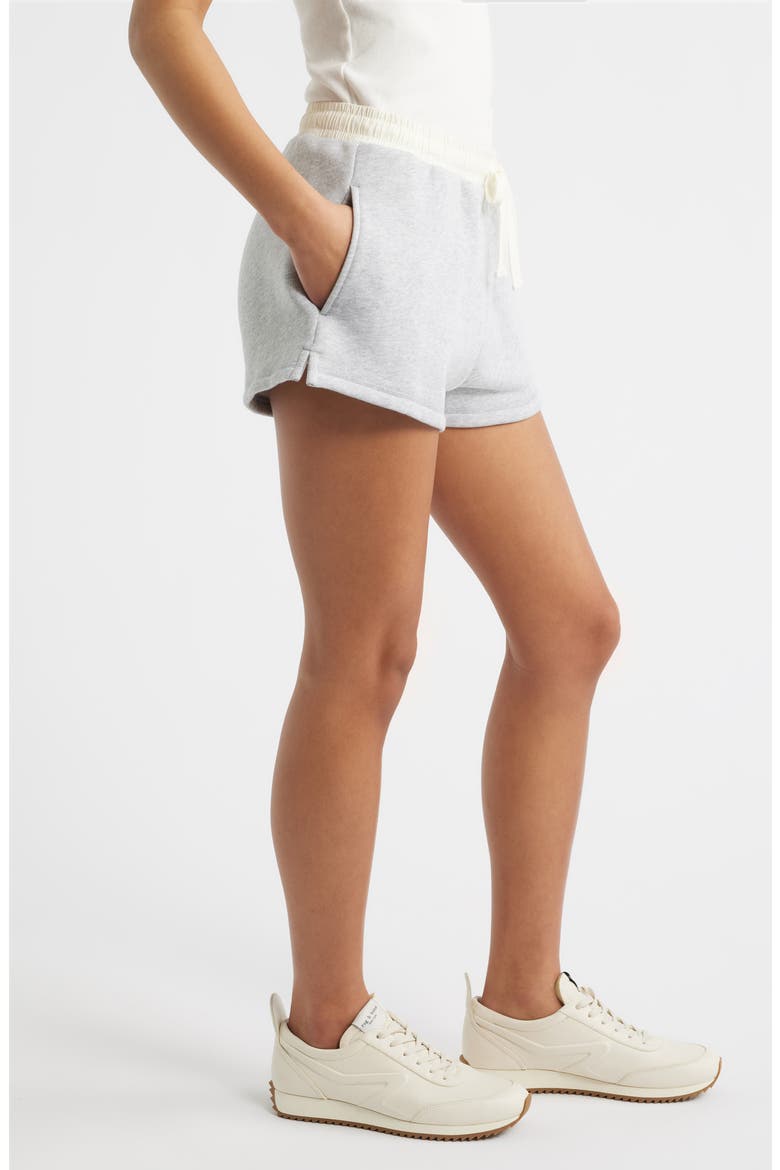 Mixed Media Terry Drawstring Shorts, Alternate, color, HEATHER GREY