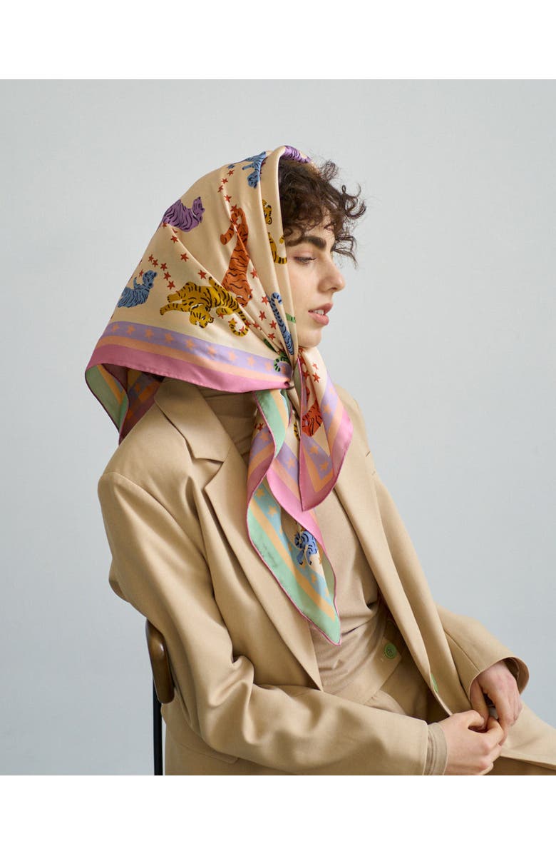 Lost Pattern "Neon Tigers" Large Silk Scarf, Alternate, color, Pink & Green