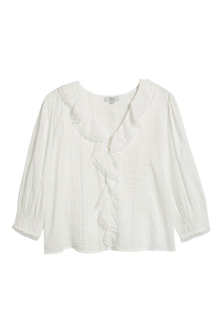 Mare Ruffle Cotton Button-Up Top, Alternate, color, WHITE