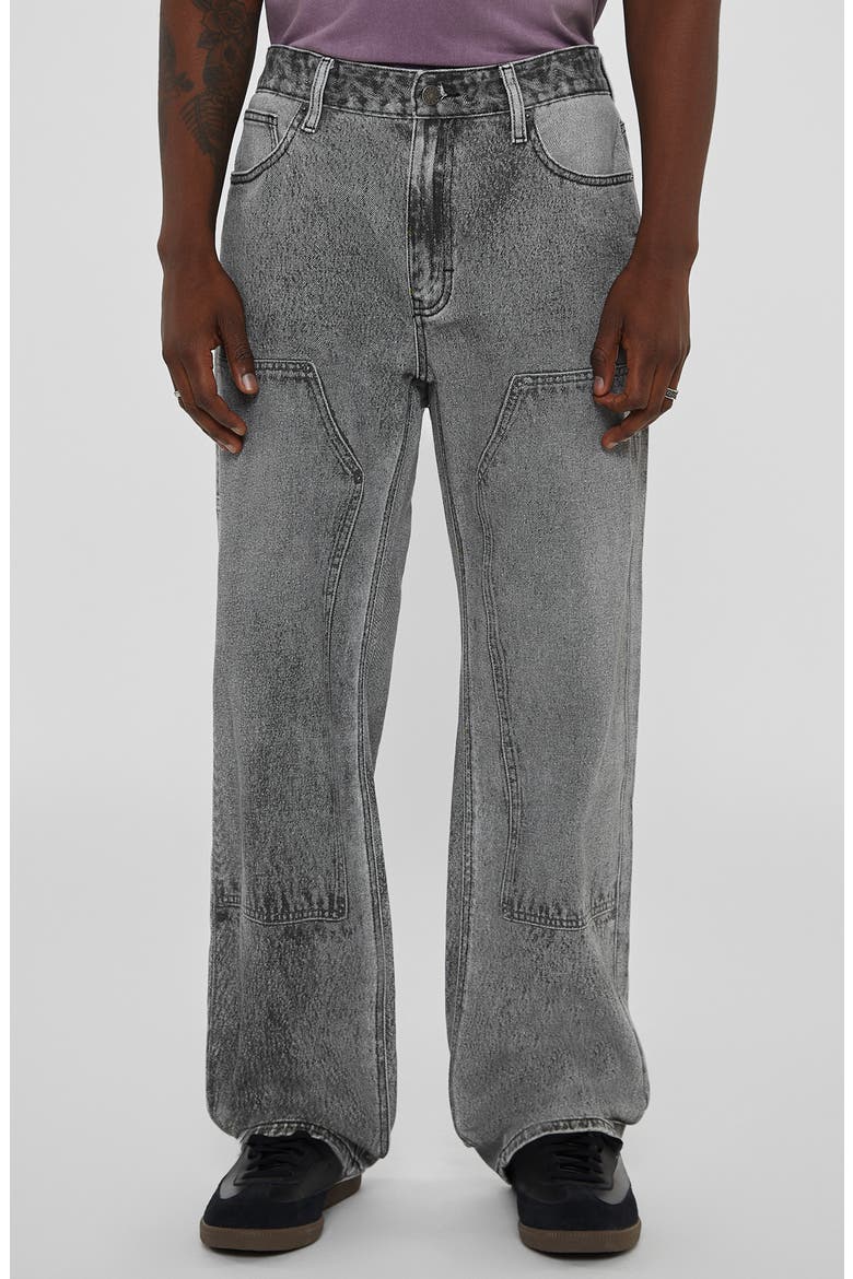 Photorealistic Baggy Faux Denim Pants, Main, color, BLACK