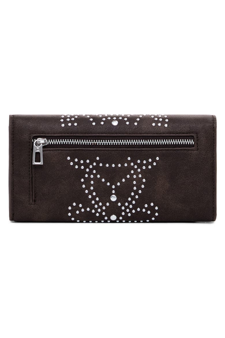 Studded Faux Leather Wallet, Alternate, color, DARK BROWN