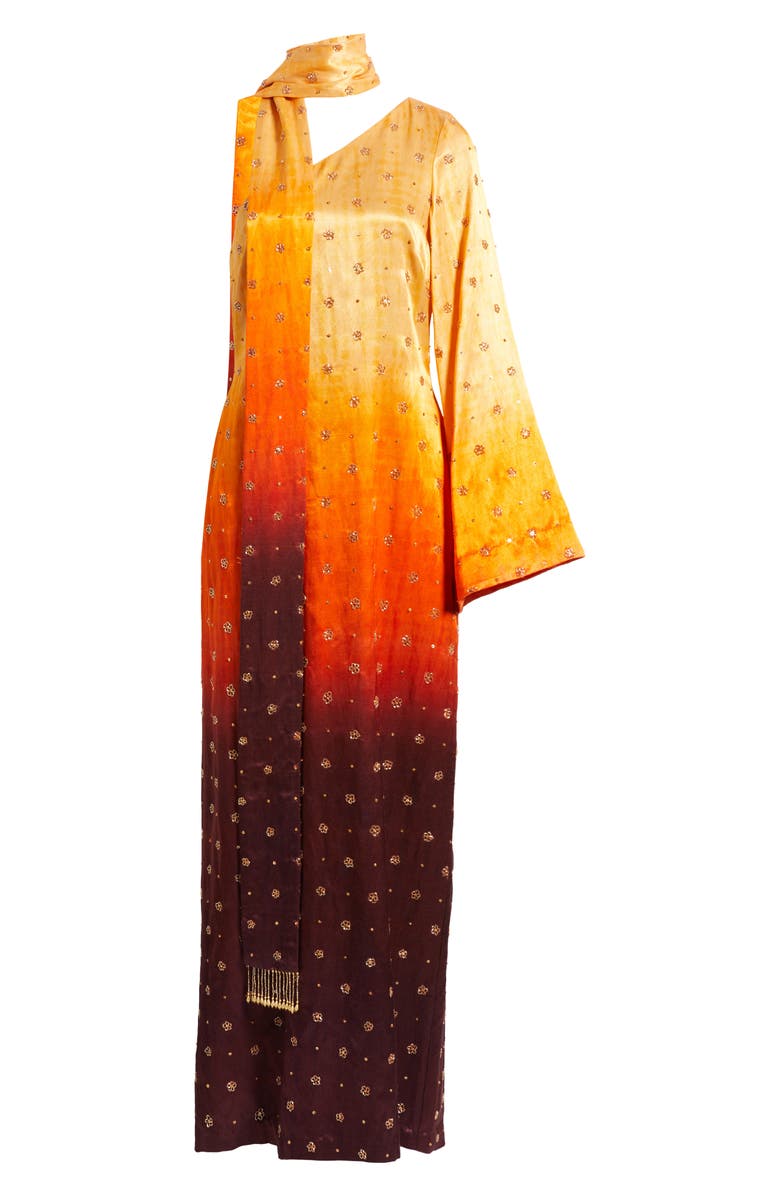 Sani One-Shoulder Long Sleeve Gown, Alternate, color, Dusky Ember