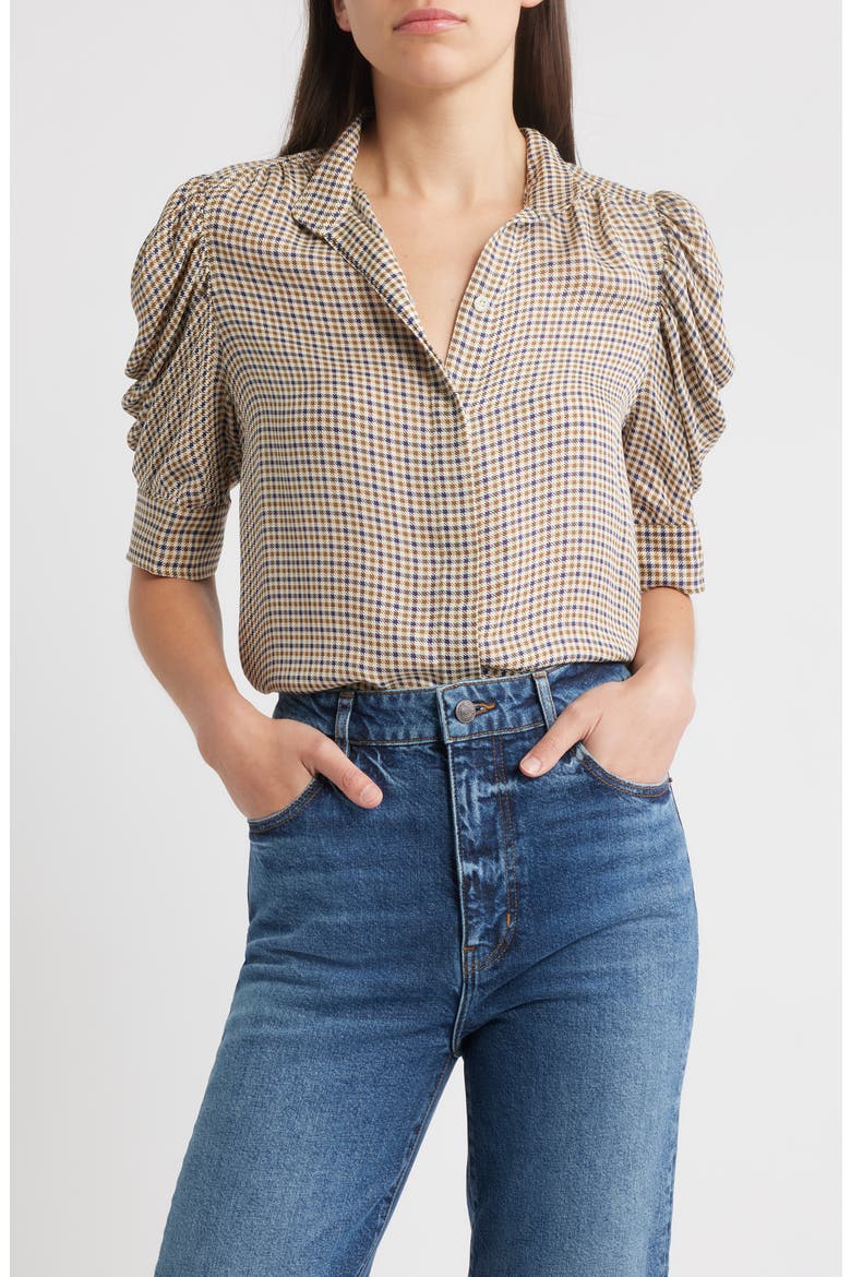 The Houndstooth Gillian Puff Sleeve Silk Top, Main, color, HOUNDSTOOTH MULTI