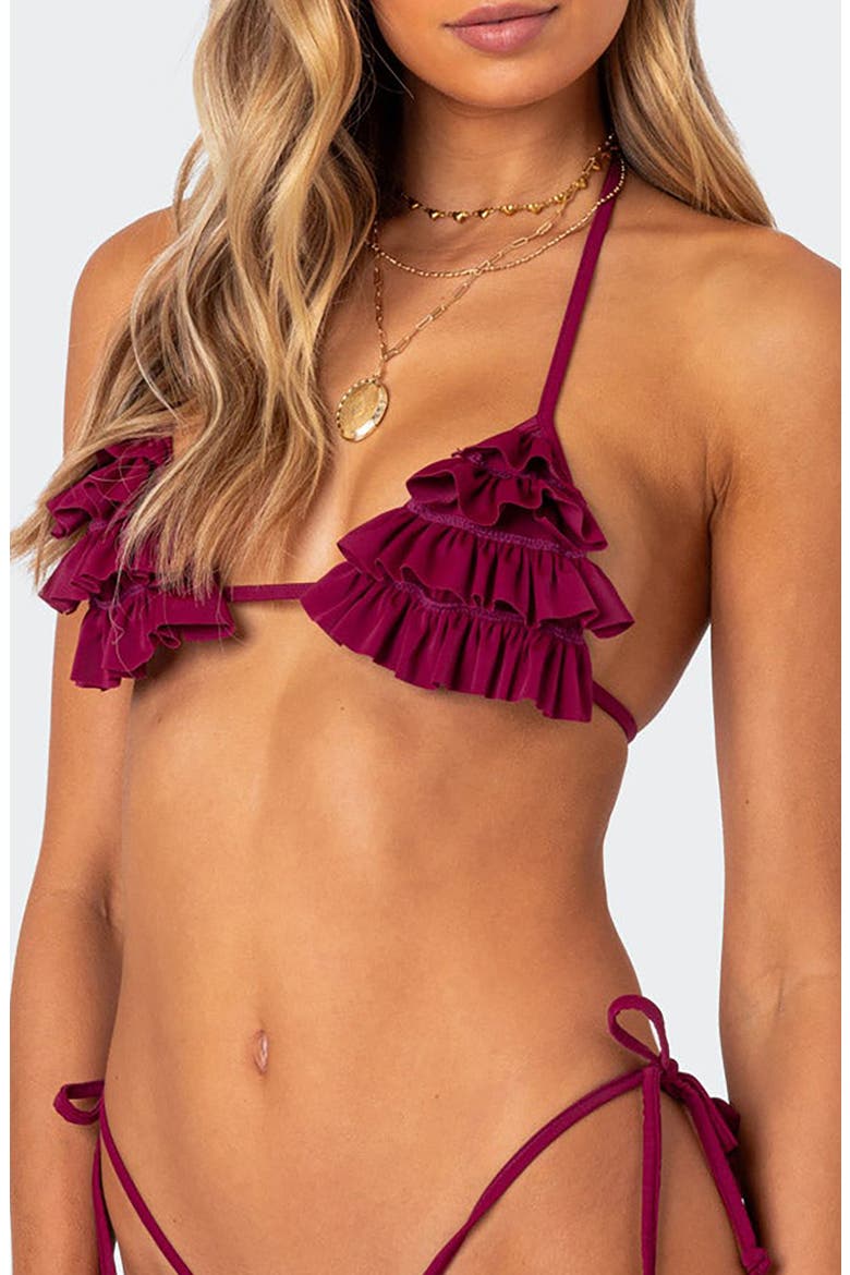 Joelle Ruffle Triangle Bikini Top, Alternate, color, BURGUNDY