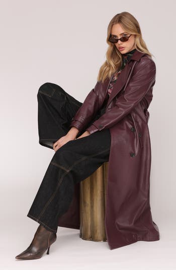 Double Breasted Faux Leather Trench Coat