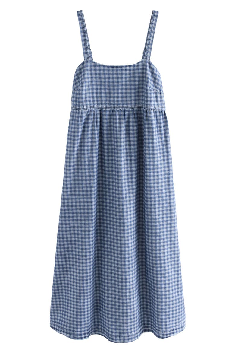 Gingham Sleeveless Denim Midi Dress, Alternate, color, BLUE