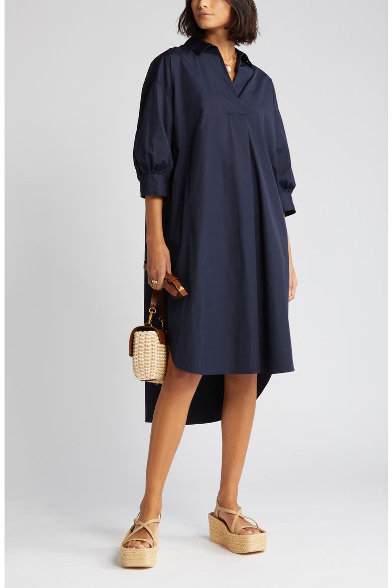 Oversize Three-Quarter Sleeve Shirtdress, Main, color, NAVY NIGHT