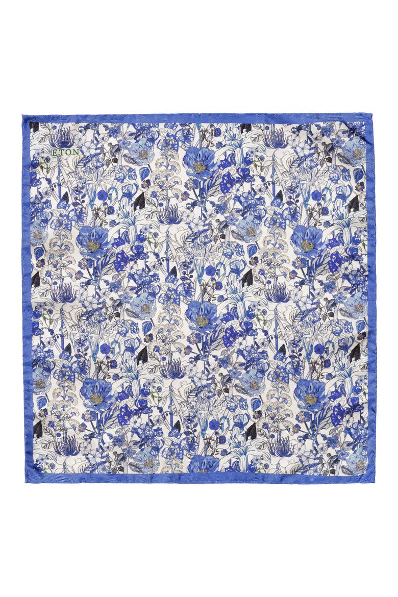 Floral Print Silk Pocket Square, Alternate, color, MEDIUM BLUE
