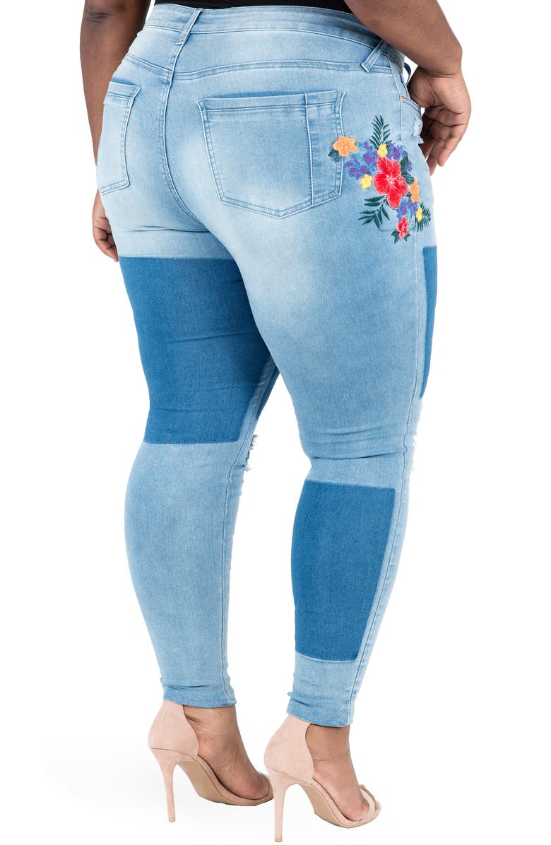 Poetic Justice Madison Ripped & Embroidered Skinny Jeans, Alternate, color, 