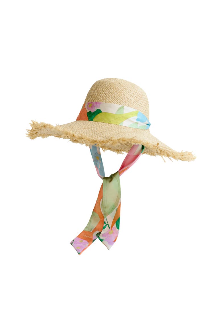 "Cartagena" Straw Hat with Ribbon Tie, Main, color, Pink and Green